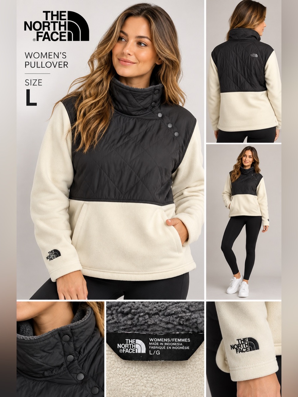 The North Face Women's Two-Tone Quilted Pullover - Black & Cream Sz L/M